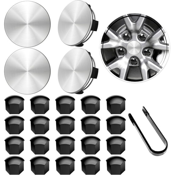 Wheel Center Caps for Tesla Model Y Model 3 19 Inch Model S 20 Inch Wheel Hub Caps Center Cover with 4 Center Cap   20 Lug Nut Cover   1 Pack Wrench No Logo (Silver)