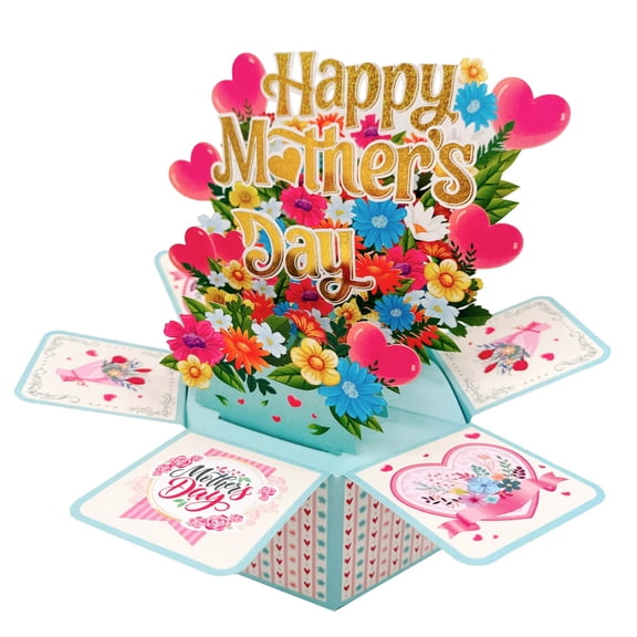 Dienrx Mother's Day Pop Up Box Card with Gold Foil Heart Design, 3D Floral Greeting for Mom, Blank Note Included