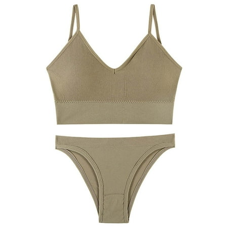 

Valentines Day Lingerie for Women WJSXC Women Vest Underwear Set Steel Ringless Bra Thin Beautiful Back Sling Khaki M