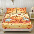 thumbnail image 2 of Glofpot 3 Piece Fitted Sheet Bed Set Matching Pillow Covers For Guest Room Golden Background Maple Leaf Multicolor Pumpkin Fall Harvest Print, 2 of 8