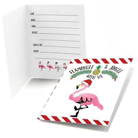 Flamingle Bells - Fill In Tropical Flamingo Christmas Party Invitations (8