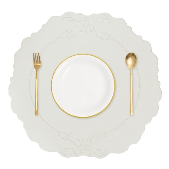 Leather Round Placemats, Washable Table Placemats, Light Gray