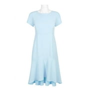 Avec Les Filles Crew Neck Short Sleeve Zipper Back Solid Crepe Dress-PALE BLUE / 2