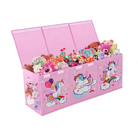 Pink covered large toy box -38.5-inch foldable storage box for children, foldable toy box for game rooms, daycare centers, wardrobes - multifunctional box for books and clothing