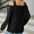 thumbnail image 3 of XFLWAM Cold Shoulder Tops for Women Casual Long Sleeve Tunic Tops Square Neck Cut Out Shirts Solid Color Loose fit Blouse Black S, 3 of 5