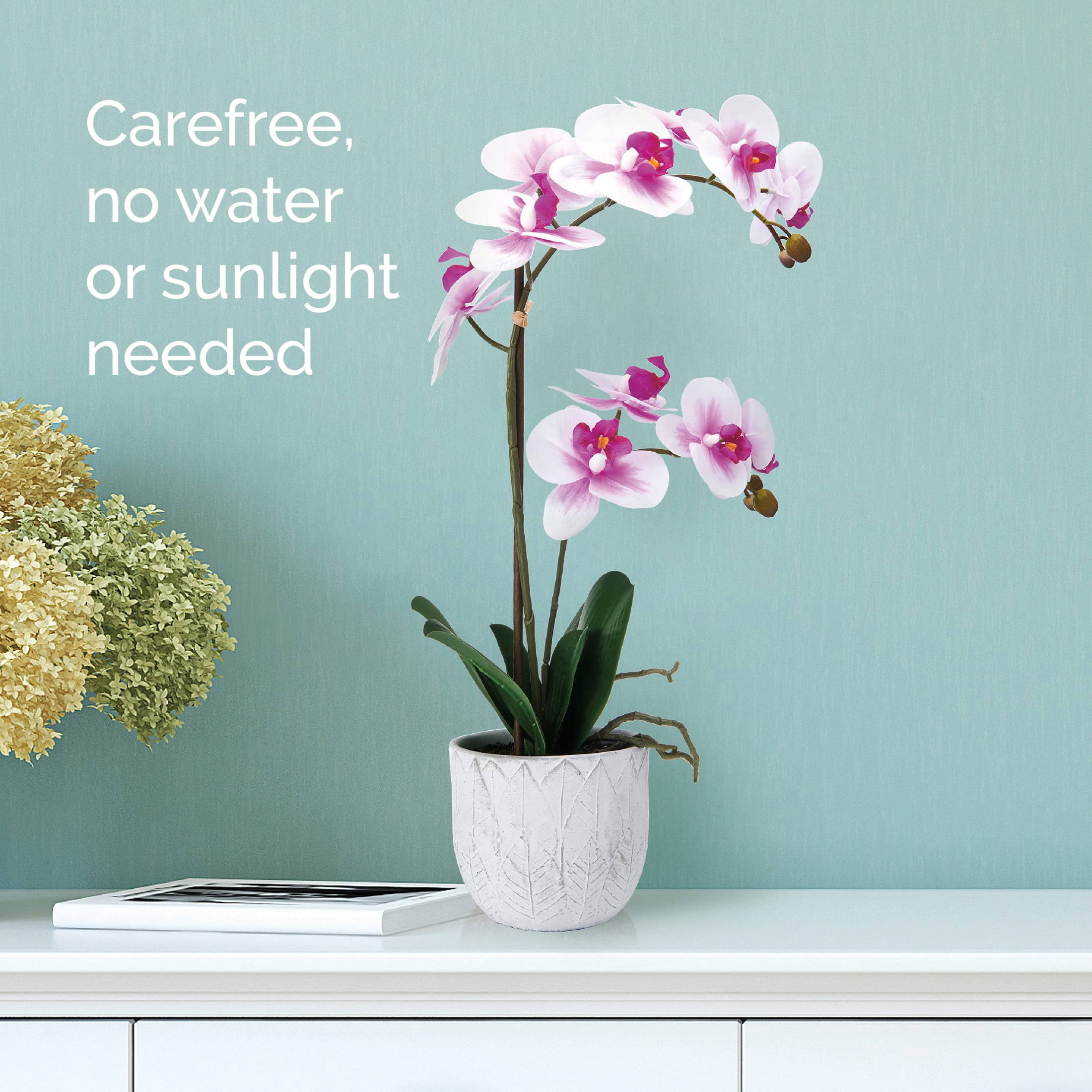Home Accents 22-inch Artificial Real Touch Phalaenopsis Orchid in Cement Pot, White/Fuchsia