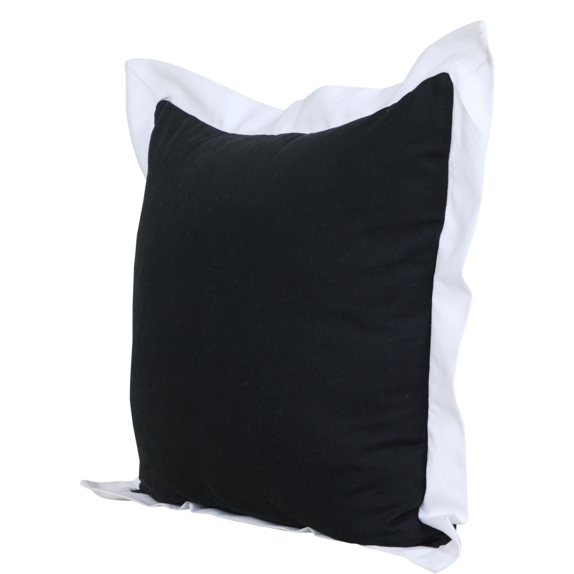 Laddha Home Designs Handwoven Flanged Cotton Throw Pillow Cover - 20" - Black and White