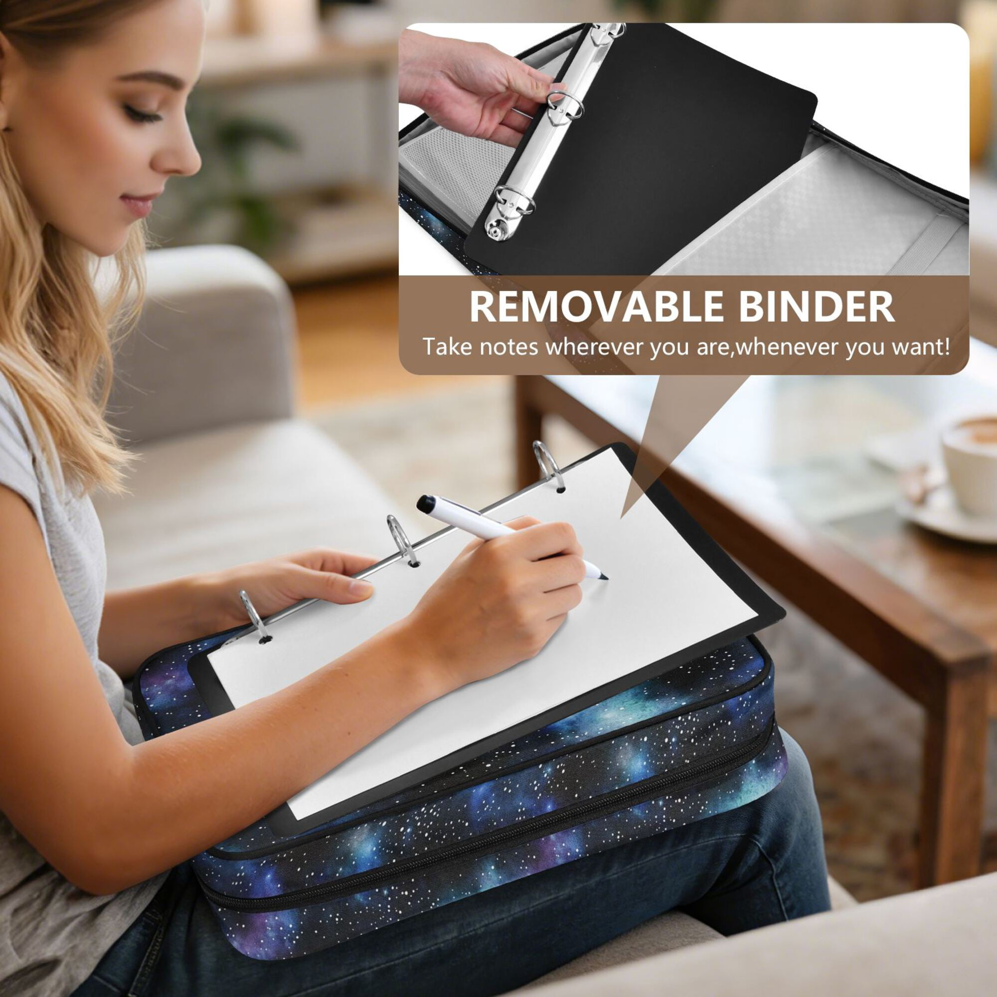 FORMRS Accordion File Folder A4 Size 7-Pocket Expanding Document Organizer Bag with 3 Ring Binder, Watercolor Galaxy