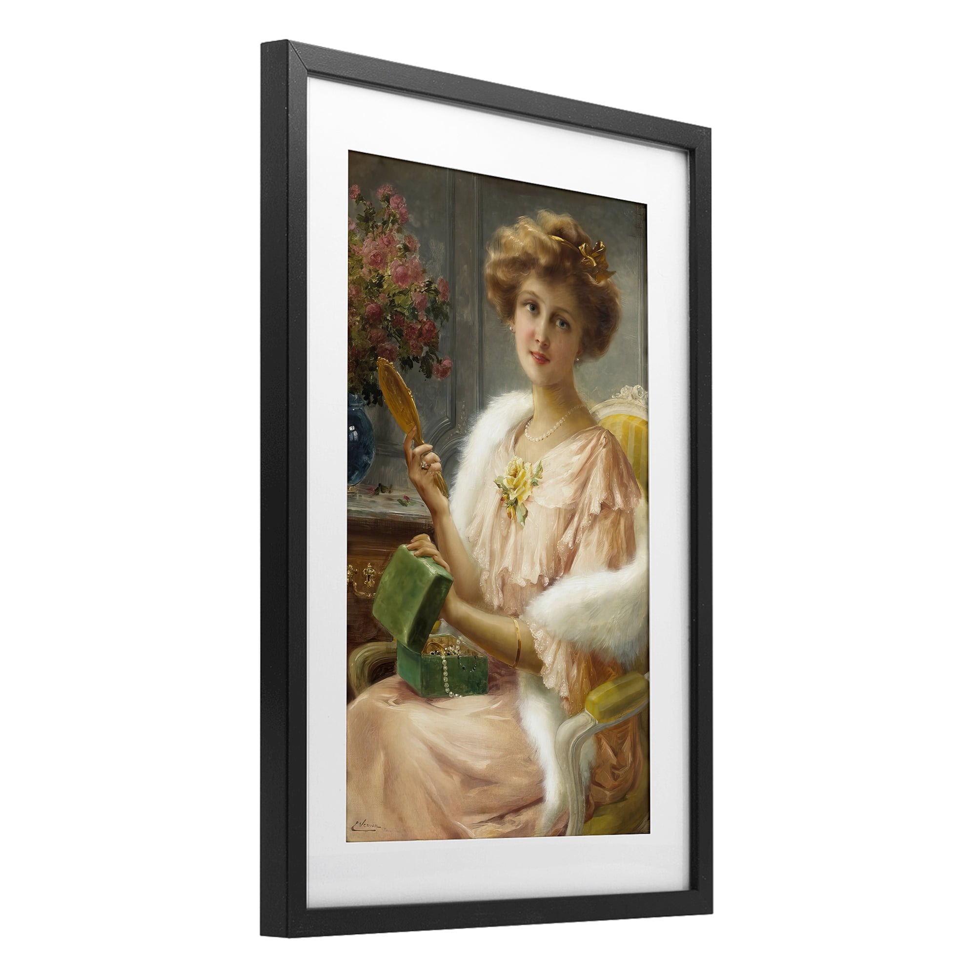Stupell Industries Young Lady with Mirror Black Framed Print Under Glass, design by Tina LeCour