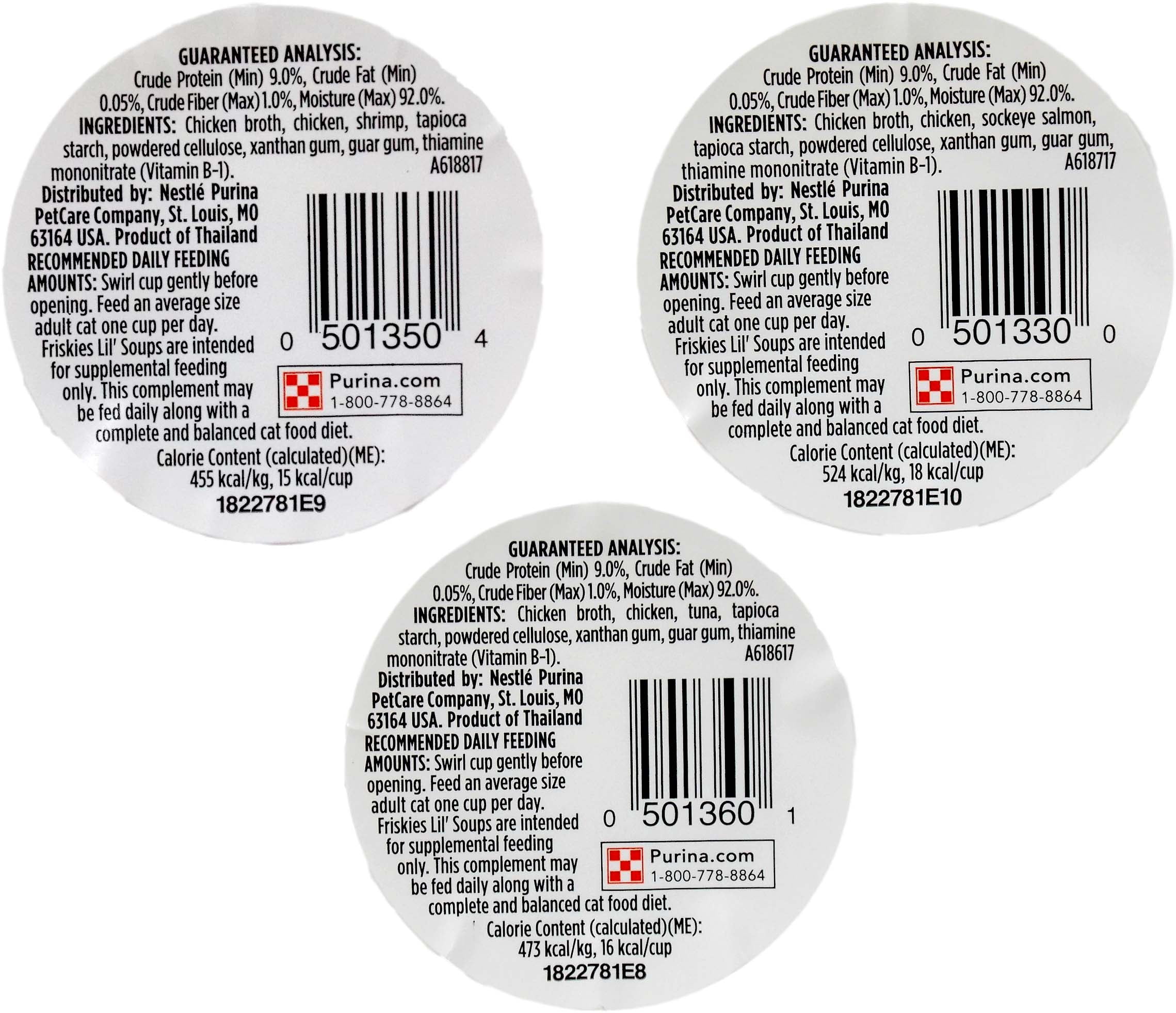 Lil Soups Adult Cat Food Topper | Friskies  - 3 Flavor (2) Each: Sockeye Salmon, Shrimp, Tuna (1.2 Ounces)  | MerlinsMart Zine + Catnip Toy