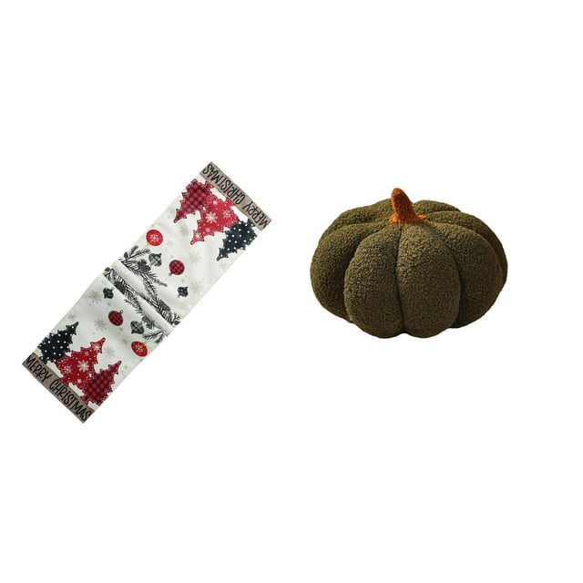 Juego de camino de mesa festivo de y almohada de calabaza para vacaciones, invierno, Navidad, Halloween, decoración reutilizable, estilo rús