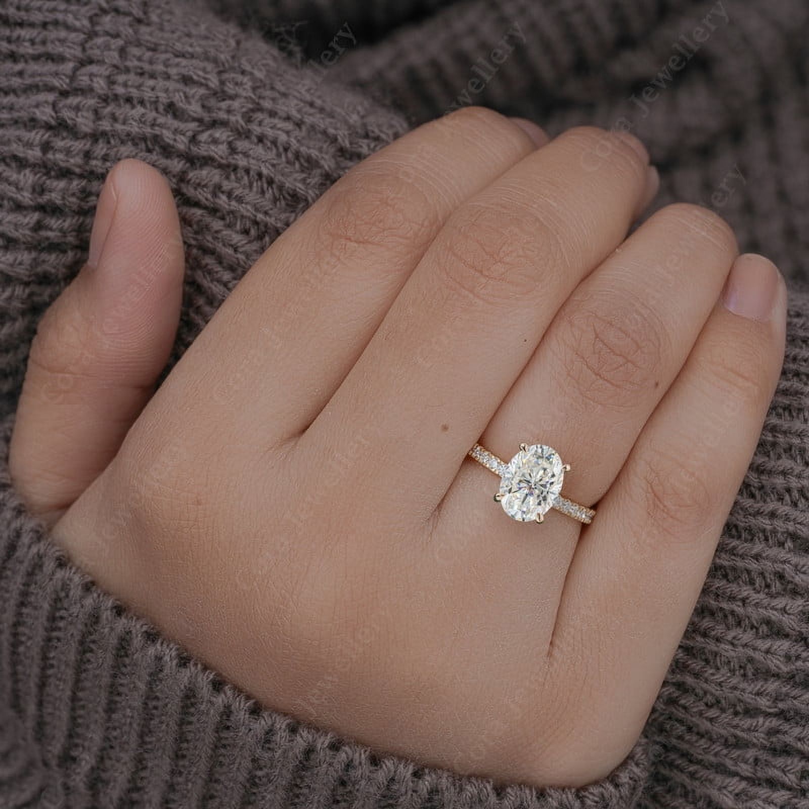 Cora Jewellery 2.75TCW Oval Moissanite Engagement Ring For Women, 18K Yellow Gold, 6 US