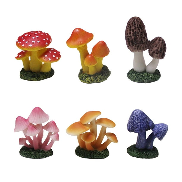 6 uds Mini figuritas de estatua de jardín pequeña maceta decorativa de resina decoración modelo de seta para maceta césped acuario