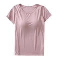 thumbnail image 5 of Camiseta de manga corta con almohadilla para el pecho Camiseta de base de una pieza ajustada con copa modal para mujer Top de mujer con cuello redondo Sujetador sin uso, 5 of 5