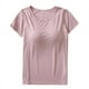 thumbnail image 5 of Camiseta de manga corta con almohadilla para el pecho Camiseta de base de una pieza ajustada con copa modal para mujer Top de mujer con cuello redondo Sujetador sin uso, 5 of 5