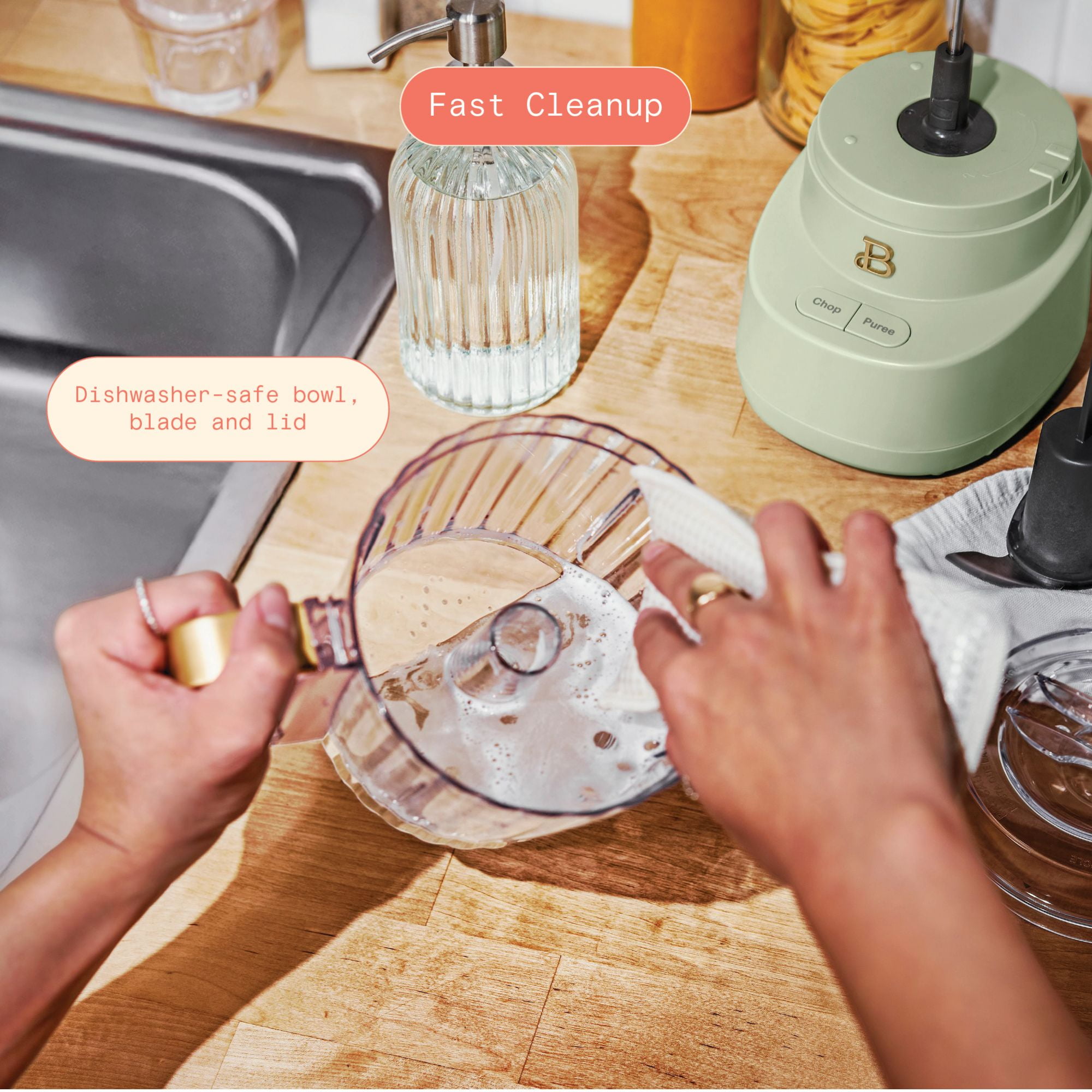 Beautiful 3-Cup Food Chopper, Sage Green by Drew Barrymore