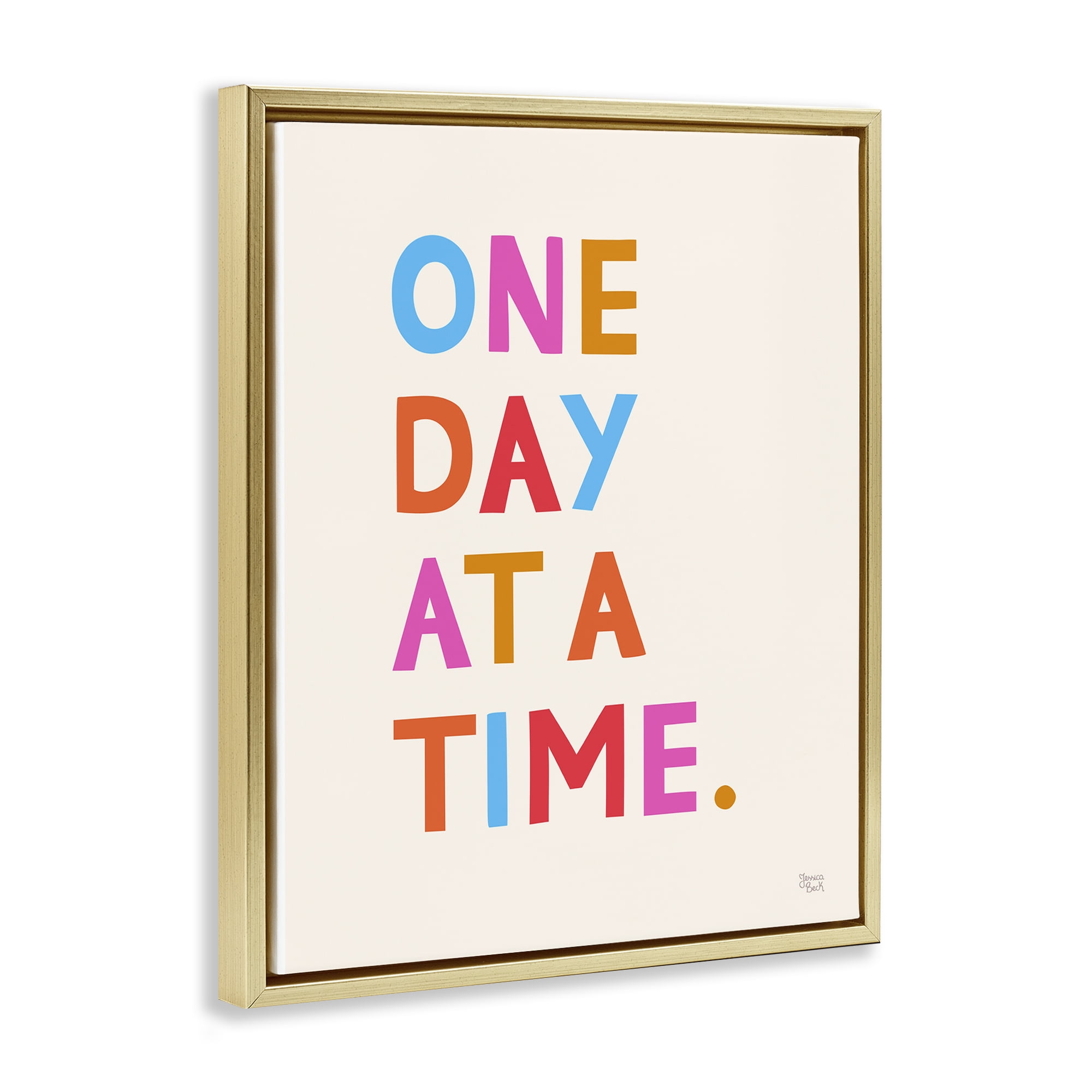 Stupell Industries One Day At A Time Text & Numbers Painting Gold Floater Framed Canvas Art Print Wall Art, 25 x 31