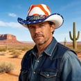 thumbnail image 2 of Bainana USA Patriotic Cowboy Hat For Women Men Wide Brim Soft Breathable Red White And Blue Sun Hat For 4Th Of July Celebration, 2 of 8