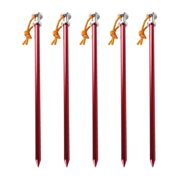 5 estacas para tienda de campaña con tornillos y anclajes para el suelo con correas, clavijas de acero para acampar, estacas para tienda de campaña Rojo
