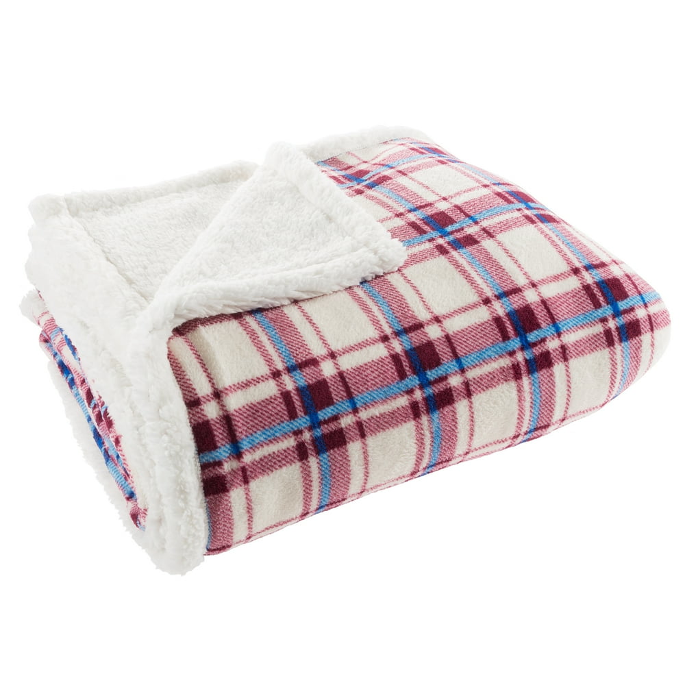 Oversized 60"x70" Fleece/Sherpa Blanket Throw Plaid Red/White by Lavish