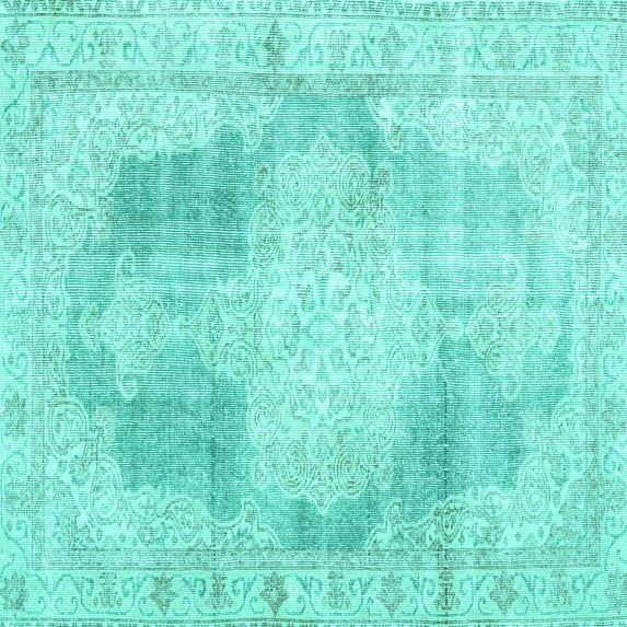 Ahgly Company Machine Washable Indoor Square Persian Turquoise Blue Traditional Area Rugs, 4' Square