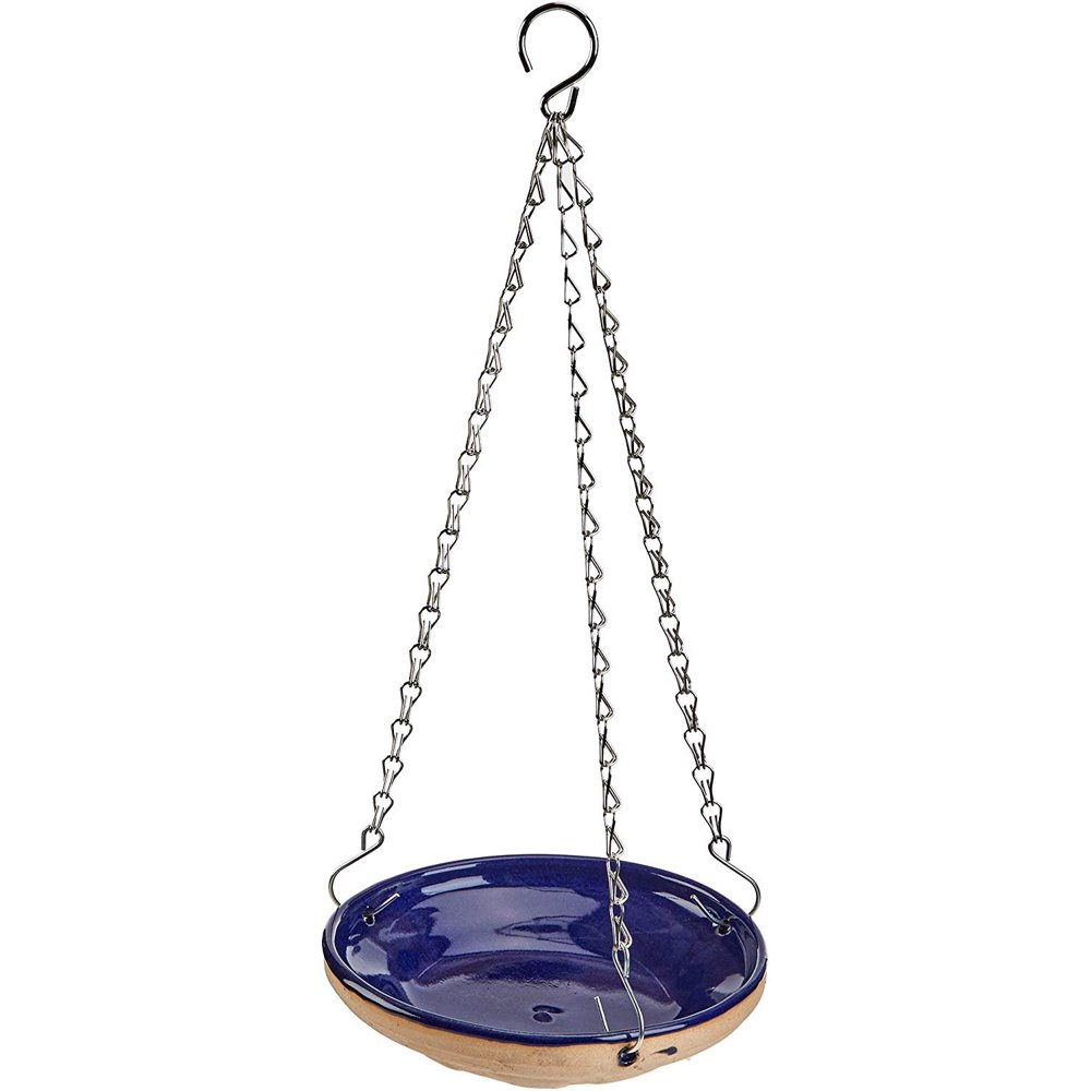 Gardman BA01114 Glazed Ceramic Hanging Bird Bath/Feeder, Tan and Blue