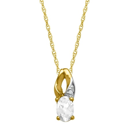 1/2 ct Natural White Topaz Pendant Necklace with Diamond in 10kt Gold