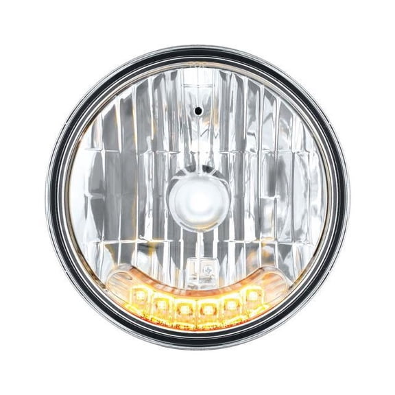 United Pacific 7” Round Crystal Halogen Headlight With 6 Amber Auxiliary LEDs, Chrome Inner Housing 31247