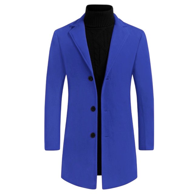 INSPIRE CHIC Manteau Trench pour Homme Coupe Ajustée Revers Cranté Simple Boutonnage Pardessus Bleu m