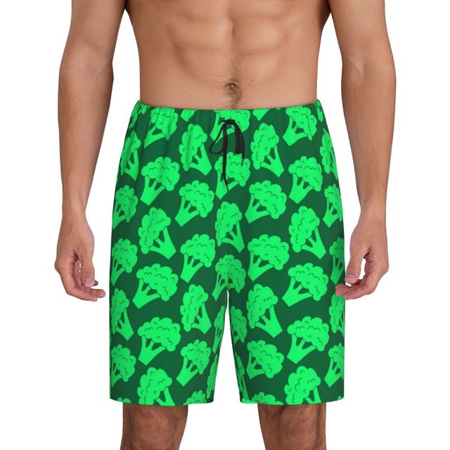 Fotbe Green Broccoli Pantalones Cortos de Pijama para Hombre, Ropa de Dormir, Pantalones de Pijama Cortos para Hombre-X-Large