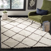 Safavieh Flokati Nikola Trellis Wool Shag Area Rug, Ivory/Brown, 5' x 8'
