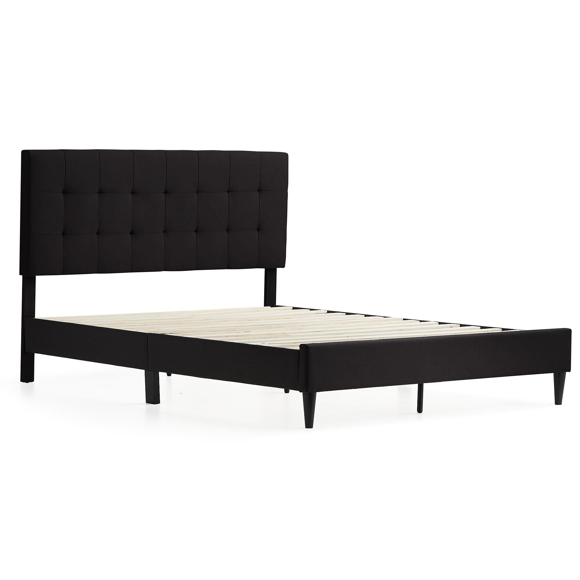 Rest Haven Upholstered Square Tufted Platform Bed, Twin, Black