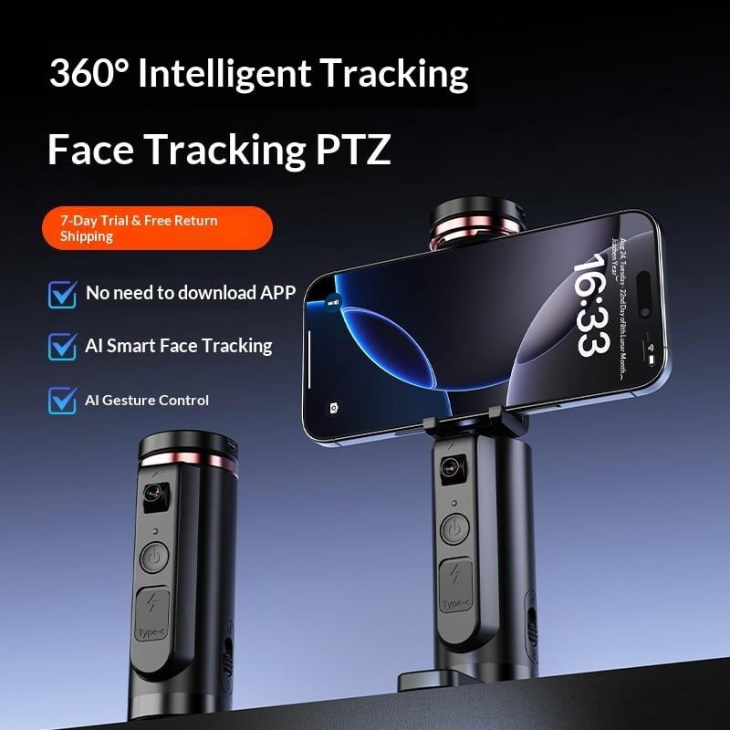 Auto-Tracking Face-Tracking Smartphone Tripod – supports auto/manual control, AI-powered selfie stick with tracking. Ideal for smartphone videos, vlogs, live streaming (Black)