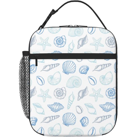 Reusable Lunch Bag Ocean Starfish Shell Print Insulated Lunch Box Container Portable Cooler Thermal Lunch Tote Bag for Women Men Adult Work Office Picnic Travel Beach