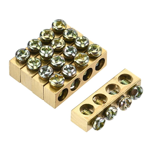 Uxcell Terminal Ground Bar Screw Block Barrier Brass 4 Positions 28.4mmx5.5mmx7.5mm for Electrical Distribution 5 Pack