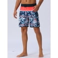 thumbnail image 2 of DARING DIVA Men's Elastic Waist Drawstring Hawaiian Print Athletic Swim Trunks 36 Black Red, 2 of 6