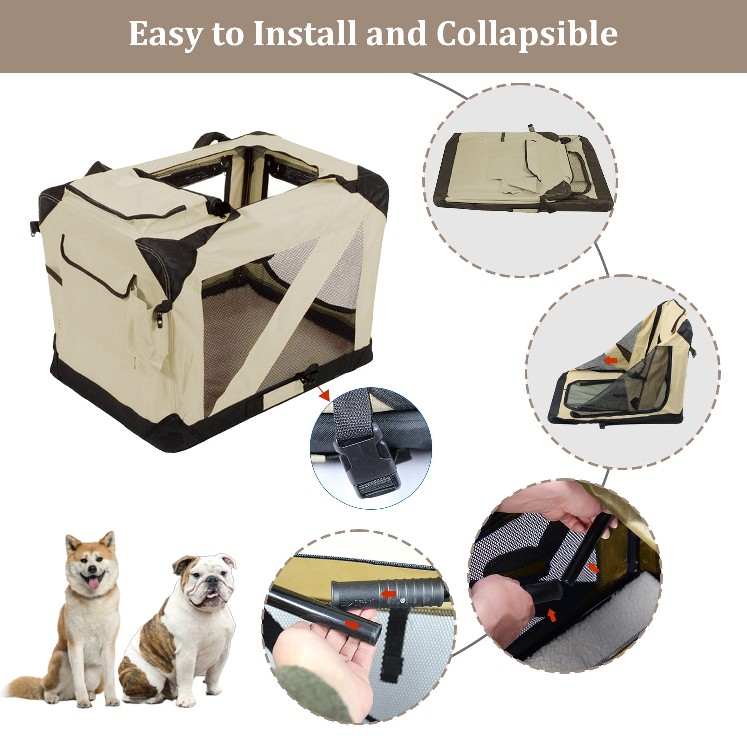 ZAKAPAWS Collapsible Soft Dog Crate, 30'' Portable 3 Door Dog Kennel, Travel Pet Crate Carrier for Indoor and Outdoor