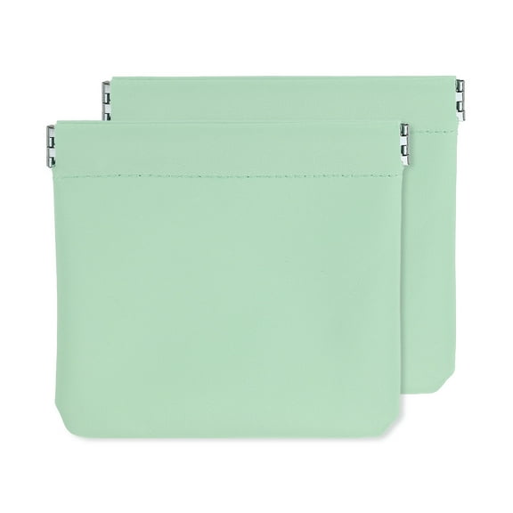 2Pcak Coin Purse for Women, Leather Small Organizer Pouch, Portable Mini Storage Makeup Bag for Purse, Green (5"x5")