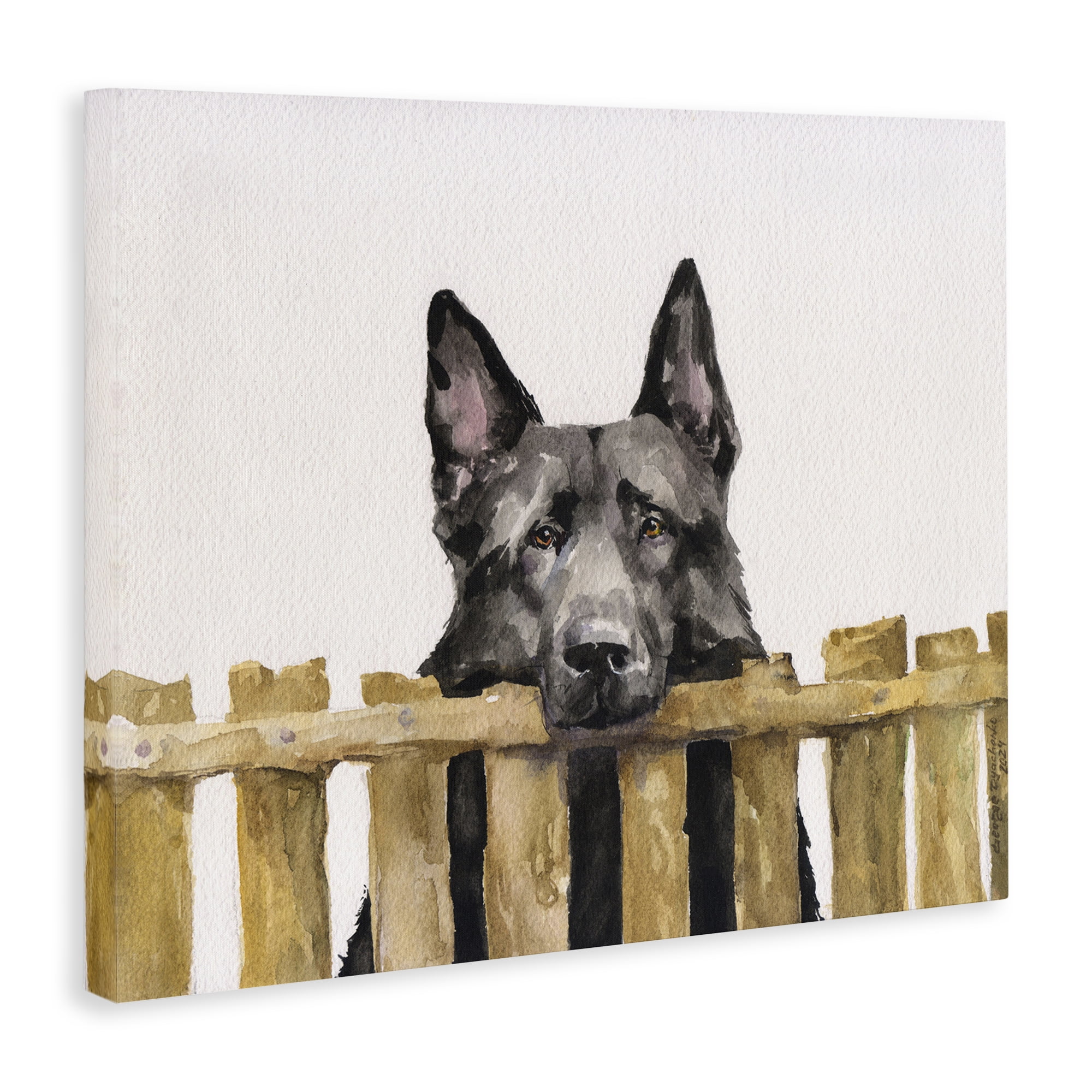 Stupell Industries Black German Shepherd Animals Painting Wrapped Canvas Art Print Wall Art, 20 x 16