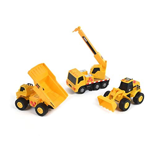 Maxx Action 3 Pack Mini Construction Vehicles - Lights and Sounds Pull Back Toy Vehicle with Friction Motor | Includes Dump Truck Front End Loader and Crane Truck