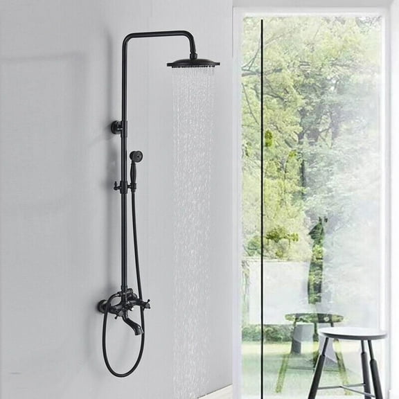 Oil Rubbed Bronze Exposed Shower Faucet Set 8" Rain Head Shower Bathroom Fixture