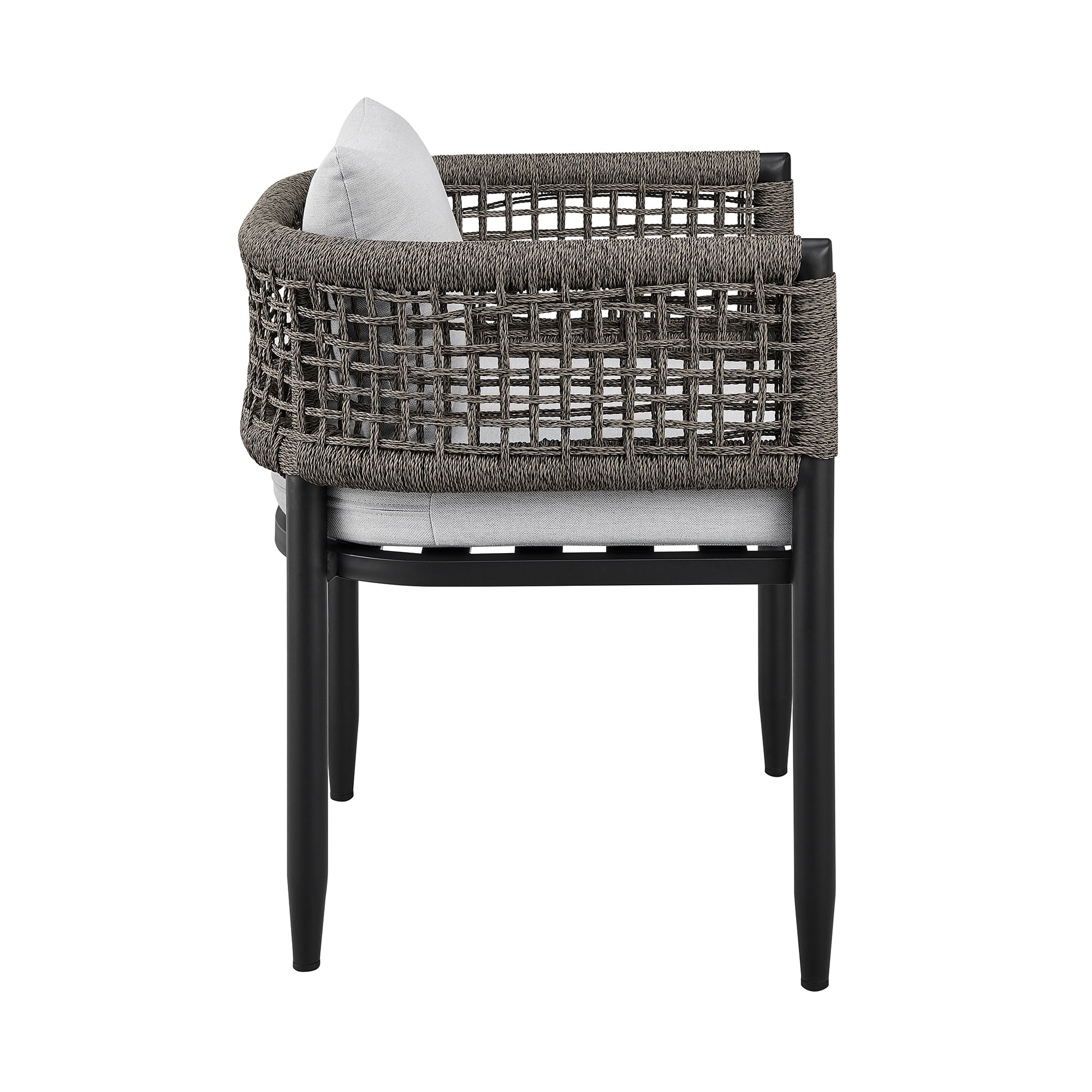 Felicia Outdoor Patio Dining Chair in Aluminum with Grey Rope and Cushions - Set of 2