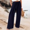 thumbnail image 2 of Plus Size Women's Summer Linen Pants High Waisted Wide Leg Pant with Pockets Drawstring Elastic Waist Casual Trousers, 2 of 5