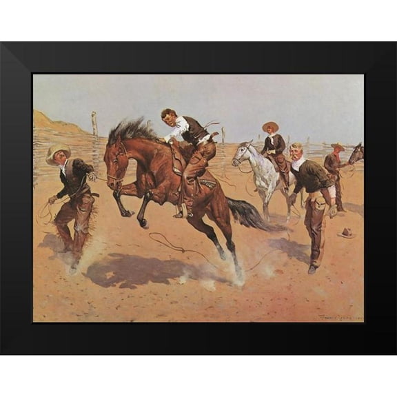 Remington, Frederic 14x12 Black Modern Framed Museum Art Print Titled - Turn Him Loose