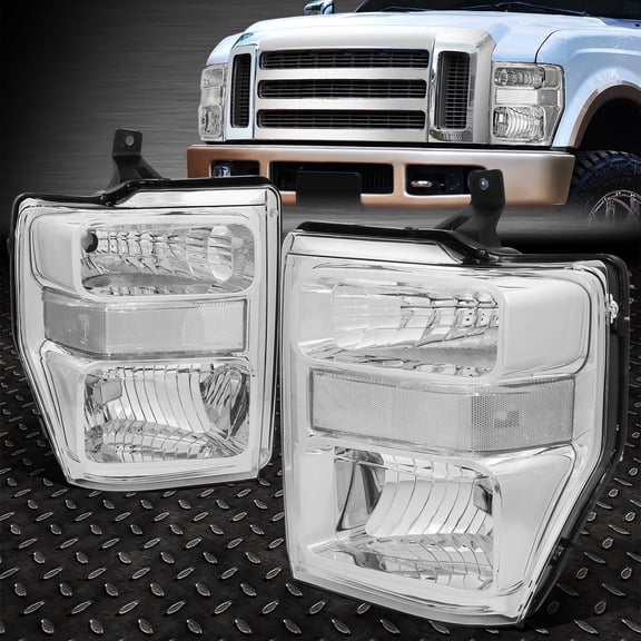 NUVISION for 08-10 Ford F250 F350 Super Duty Chrome Housing Clear Corner Headlight Lamps