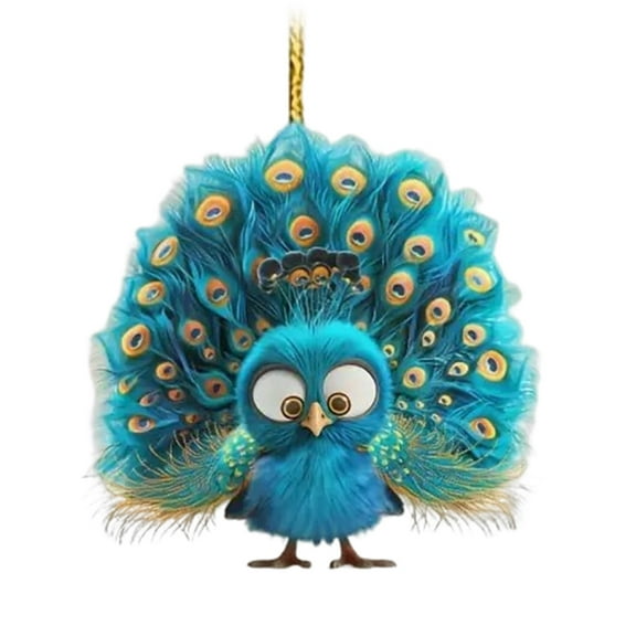 Hevirgo Peacock Christmas Tree Ornaments Cartoon Peacock Acrylic Hanging Decorations for Xmas Tree Car Holiday Decor