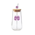 thumbnail image 2 of Vaso de agua de vidrio con tapa y pajita – Vaso térmico de 450 ml para café, té o bebidas frías – Pajita de vidrio reutilizable y funda protectora para el hogar, la oficina o para uso en exteriores., 2 of 6