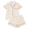 thumbnail image 3 of Pajamas For Women Set Cherry Print Short Sleeve Notched Collar Shirt Shorts Sleepwear Loungewear Nightwear Nightclothes Homewear, 3 of 7