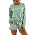thumbnail image 2 of cocolona Womens Pajamas Set Casual Long Sleeve Tops with Drawstring Shorts Matching Outfits Set Breathable Lounge Sleepwear, 2 of 8