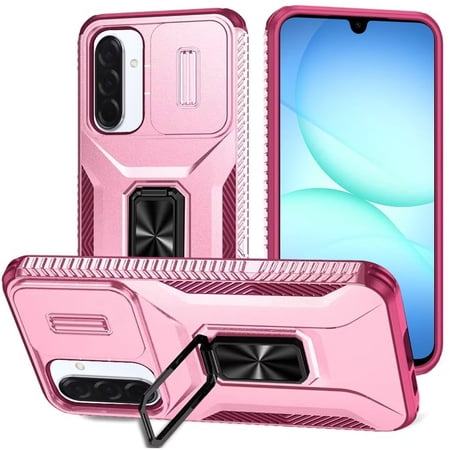 TJS Phone Case for Samsung Galaxy A17 5G, Impact Resistant Slide Camera Cover Shockproof TPU+PC Lens Protection Metal Ring Magnetic Support Kickstand Cover (Burgundy)